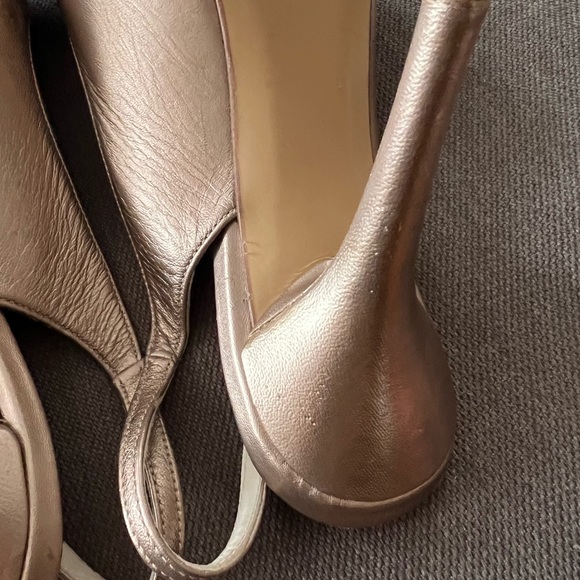 Stuart Weitzman 7 Rhinestone Heels Bronze Slingback Leather Shoes Metallic - Picture 15 of 15